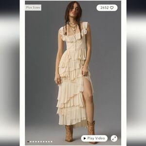 By Anthropologie corset tiered lace ruffle dress